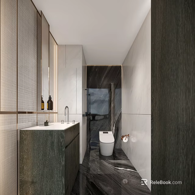 Modern Luxury Bathroom With Marble Tiles And Complete Set Of High Quality Smart Fixtures 3d model 