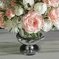 Elegant Decorative Ornament Set with Silver Metal Vase and Pink White Floral Arrangement