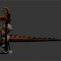 Fantasy Lizard Character In Red Orange Armor With Flaming Staff And Scaly Texture