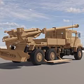 Beige Wheeled Vehicle Mounted Cannon With Long Barrel And Six Wheels In Industrial Workshop