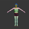 Game Movie Female Character with Pink Strapless Top Blue Denim Shorts Arms Outstretched Pose