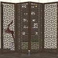 Metal Room Divider With Geometric Cutout Design Foldable Panel Screen For Interior Space Decor 3d model