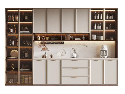 Modern Wine Cabinet Interior Design With Glass Doors Shelves Wine Bottles And Glasses 3d model