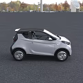 White Compact Electric Car With Modern Design And LED Headlights In Outdoor Building Setting
