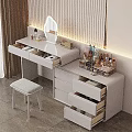 Modern White Dressing Table Interior With Mirror Stool And Cosmetics 3d model