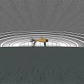Spacious Exhibition Hall With Large Orange Sculpture Curved White Walls And Floor To Ceiling Windows