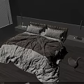 Modern Double Bed with Brown Beige Bedspread Bedside Tables and Table Lamps