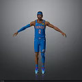 Man Wearing Blue Thunder Jersey Number 3 With Arm Knee Sleeves And Blue Sneakers