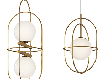Modern Pendant Lights With Golden Metal Frame And White Spherical Shades 3d model