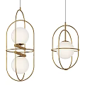 Modern Pendant Lights With Golden Metal Frame And White Spherical Shades