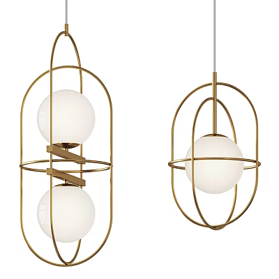 Modern Pendant Lights With Golden Metal Frame And White Spherical Shades 3d model