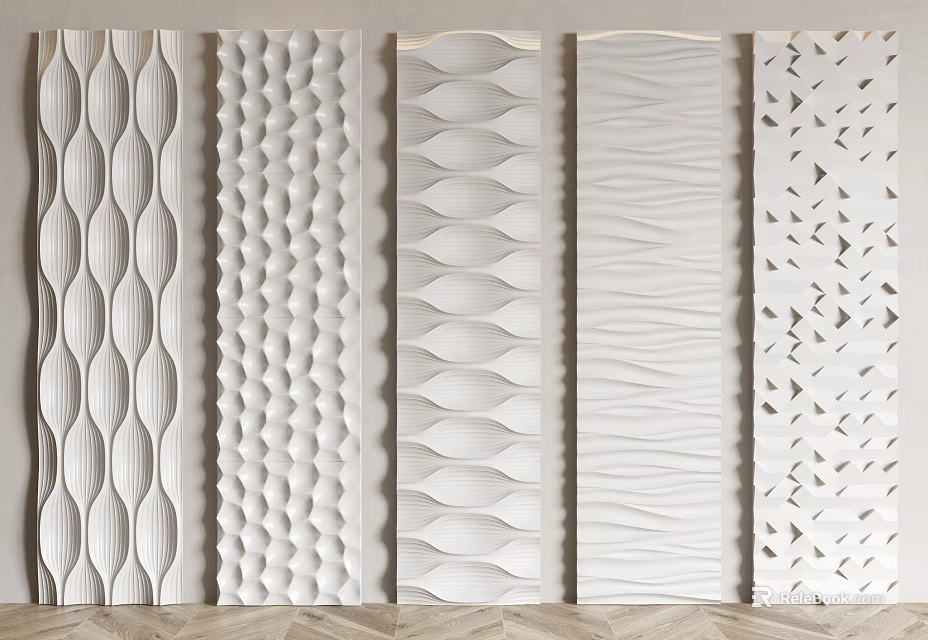 Modern White Wall Panels With Various Textured Patterns For Interior Design 3d model