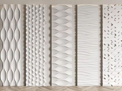 Modern White Wall Panels With Various Textured Patterns For Interior Design 3d model