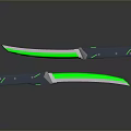 3D Rendered Tactical Knife With Green Glowing Blade And Black Handle Design