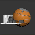 Orange Spherical Structure With White Expandable Model And Mechanical Design Blueprint