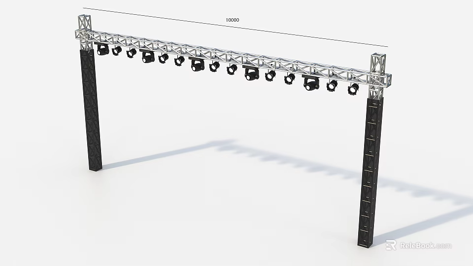 Heavy Duty Stage Lighting Truss With Crossbar Upright Poles And Multiple Fixtures 3d model 