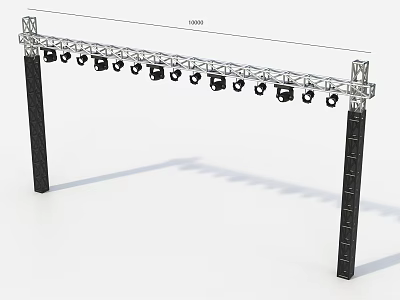 Heavy Duty Stage Lighting Truss With Crossbar Upright Poles And Multiple Fixtures 3d model