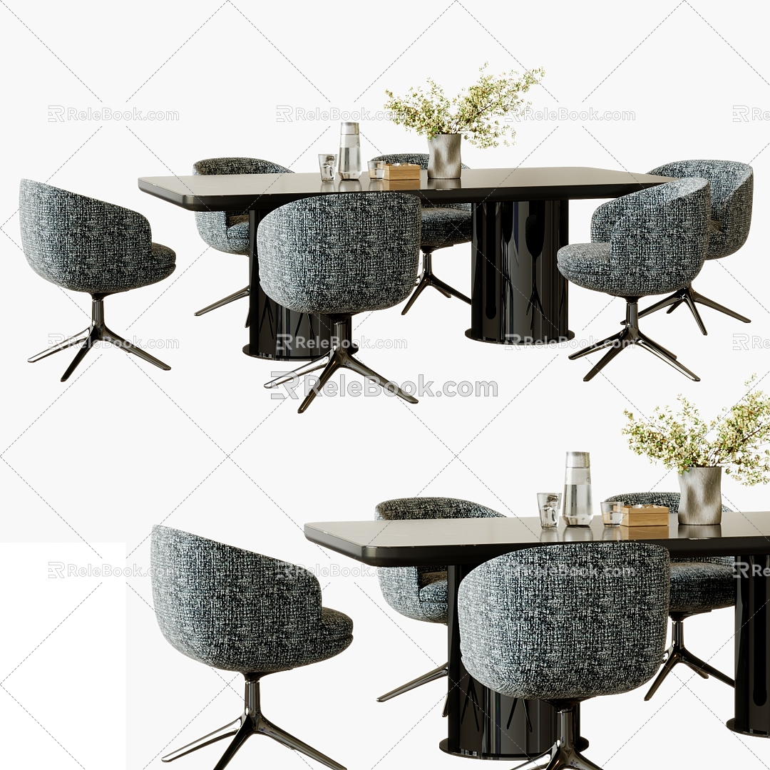 minotti Dining Table and Chair Combination Dining Table Dining Chair Single Chair Tableware Floral Art 3d model