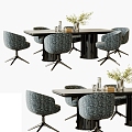 minotti Dining Table and Chair Combination Dining Table Dining Chair Single Chair Tableware Floral Art 3d model