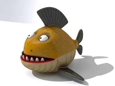 Cartoon Style Fish Doll With Yellow Body Big Eyes Sharp Teeth And Black Fins 3d model