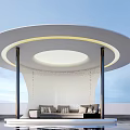 Modern Leisure Pavilion Featuring Round Canopy Curved Walls Bench Cushions and Yellow LED Strip