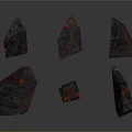 Natural Wood Stone Blocks With Black Surface And Red Lava Textures In Various Shapes
