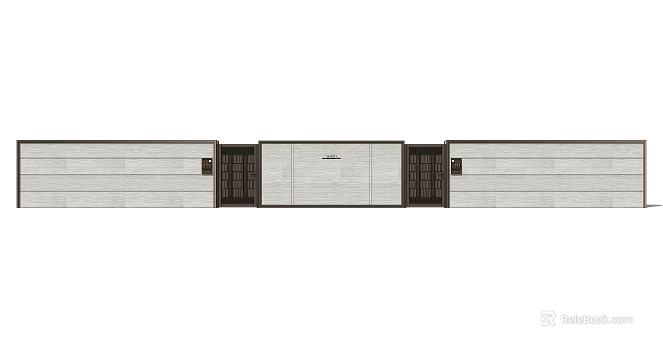 Modern Entrance Gate With Black Metal Frames And Wooden Panel Design 3d model 