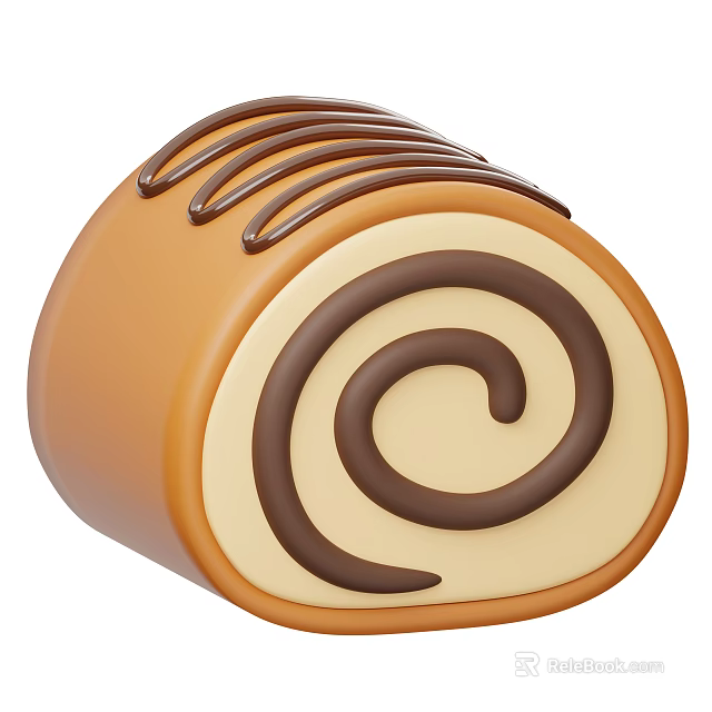 Delicious Chocolate Roll Dessert With Creamy Filling Swirl Pattern And Chocolate Drizzle 3d model 