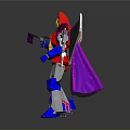 Vibrant Robot Character And Mechanical Creature With Wings Holding Gun And Flag
