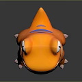 3D Cartoon Character Orange Creature With Big Eyes Open Mouth Blue Markings And White Claws