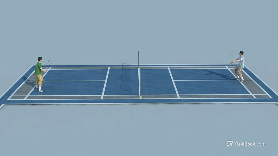Two People Playing Tennis On Blue Court 3d model 