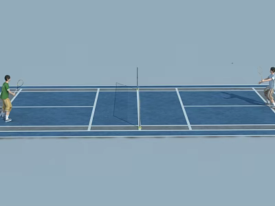 Two People Playing Tennis On Blue Court 3d model