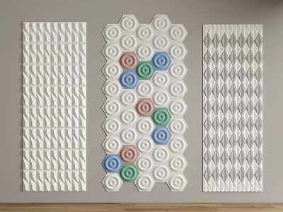 Decorative Background Wall Designs With Geometric Patterns Hexagonal Shapes And Colorful Circles 3d model
