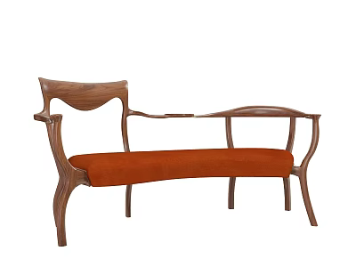 Modern Multi seat Sofa With Wooden Curved Arms And Orange Fabric Upholstery 3d model