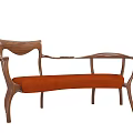 Modern Multi seat Sofa With Wooden Curved Arms And Orange Fabric Upholstery