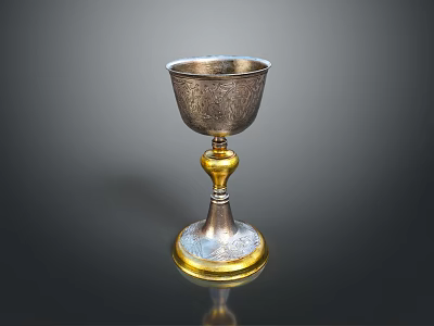 Artisan Crafted Silver Goblet With Intricate Carved Patterns And Golden Base 3d model