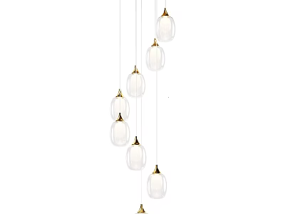 Modern Glass Pendant Chandelier With Gold Accents And Multiple Hanging Light Globes 3d model