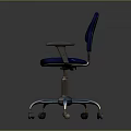 Blue Office Chair With Armrests Wheels And Modern Metal Base Design