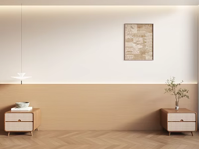Minimalist Room Interior With Wooden Wainscoting Side Tables And Decorative Painting 3d model