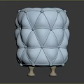 Light Blue Ottoman With Diamond Stitching And Short Wooden Legs Design