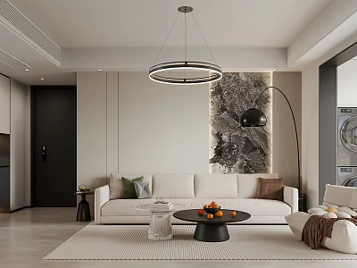 Modern Living Room Interior With White Sofa Coffee Table Oranges Pendant Light And Floor Lamp 3d model