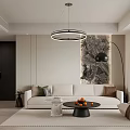 Modern Living Room Interior With White Sofa Coffee Table Oranges Pendant Light And Floor Lamp