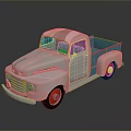 Vintage Classic Pickup Truck With White And Turquoise Body And Red Wheels