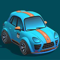 Cute Cartoon Style Blue Car With Orange Accents And Large Sporty Wheels