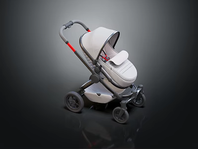 Modern Baby Stroller In White Gray With Canopy Wheels And Comfortable Seat 3d model
