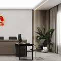 Modern Court Interior With Official Badge Wooden Desk Computers Chairs And Plant
