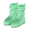 Light Green Rain Boots With Straps And Decorative Buttons For Daily Wear