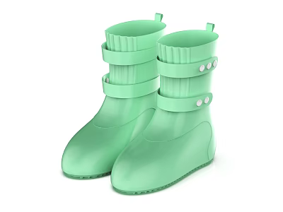 Light Green Rain Boots With Straps And Decorative Buttons For Daily Wear 3d model
