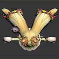 Cute Anthropomorphic Blonde Character In Floral Leaf Costume With Long Ears And Small Black Creature