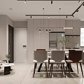 Modern Living And Dining Room Interior Design With Light Tones Sofa Dining Table Pendant Lights